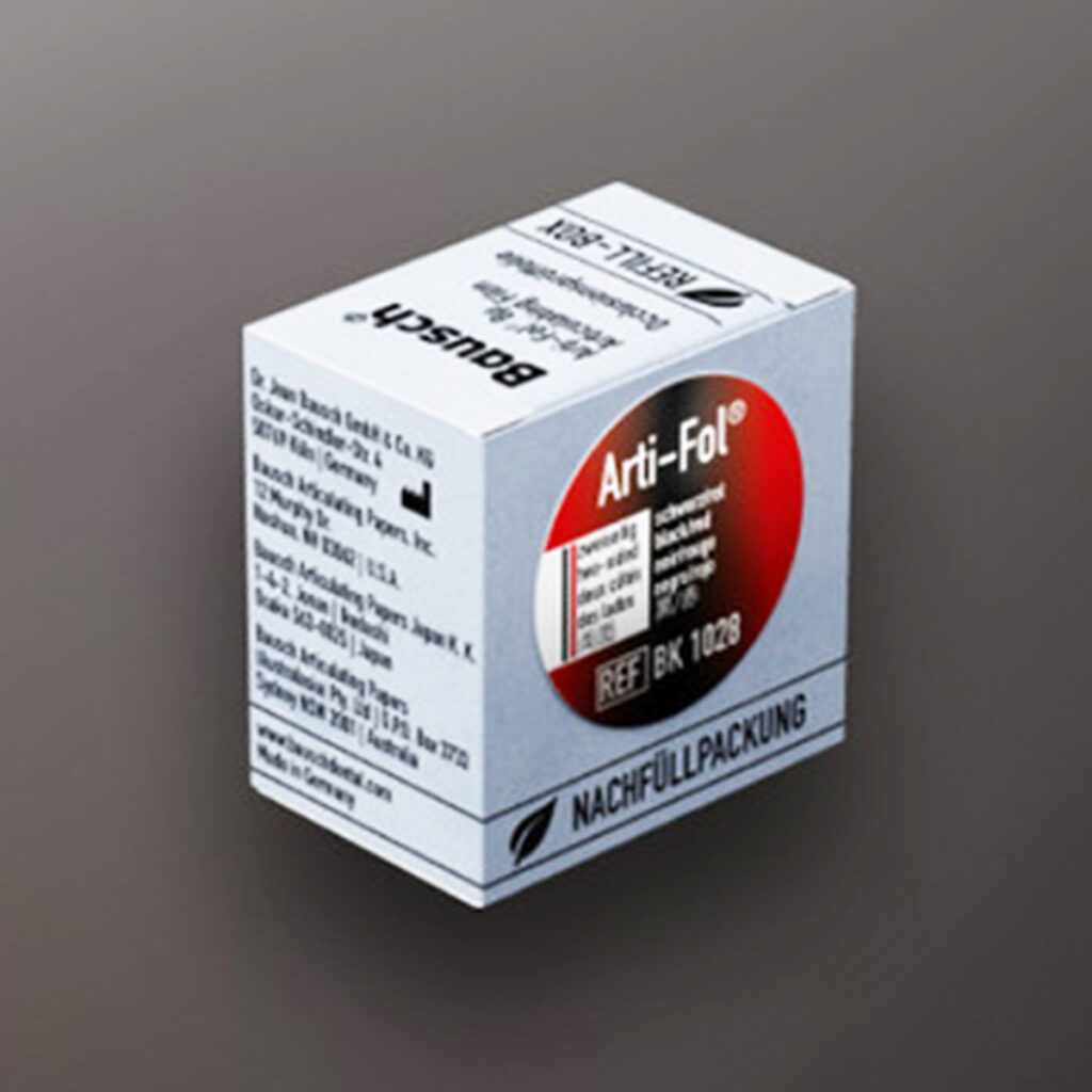 Bausch ArtiFol 12µ Metallic Roll 2sided 22mm wide in RefilBox Black / Red 20 Mts PDI Dental